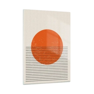 Glasbild - Bild auf glas - Geometrische Komposition mit orangefarbenem Kreis und Linien - 50x70cm - Immer die Sonne - Moderne Wanddekoration für Wohnzimmer und Schlafzimmer ARTTOR