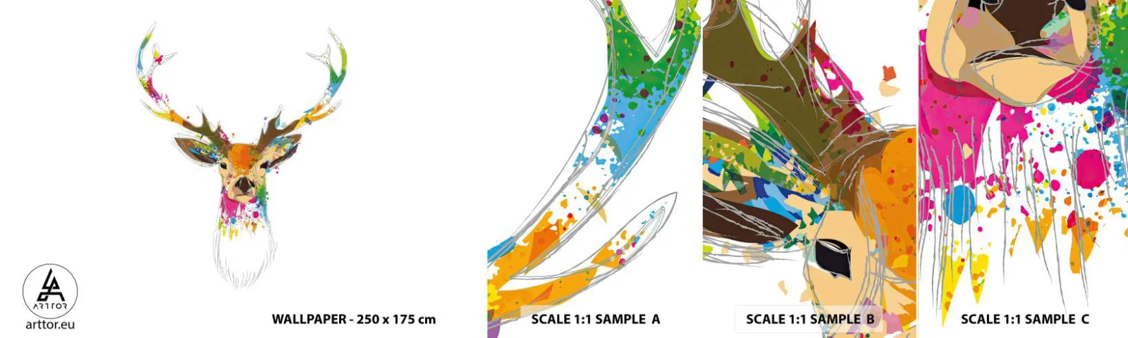 Fototapeten Muster Selbstklebend Deluxe Sticker - Ein mildes Reh in Farbe getaucht - Abstraktion, Tiere, Reh - 100x30 cm