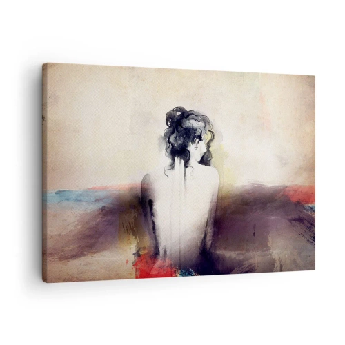 Bild auf Leinwand - Leinwandbild - Ein subtiles Frauenporträt im künstlerischen Stil - 70x50cm - Glatte Linien, ovale Formen - Moderne Wanddekoration für Wohnzimmer und Schlafzimmer ARTTOR