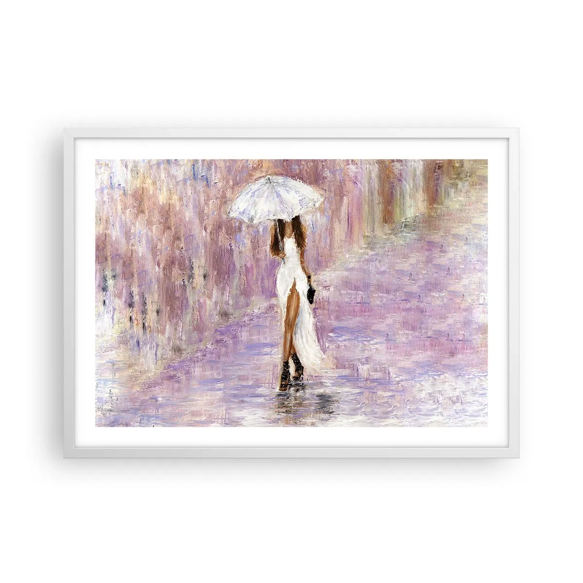 Poster in einem weißen Rahmen - Im lila Regen - 70x50 cm