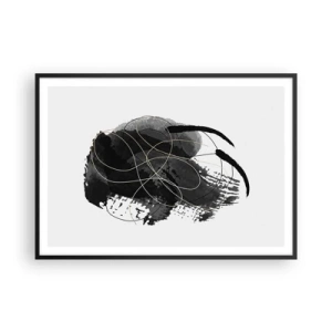Poster in einem schwarzem Rahmen - Abstraktion in Schwarz und Gold auf weißem Hintergrund - 100x70cm - Aus Schwarz entstanden - Moderne Wanddekoration für Wohnzimmer und Schlafzimmer ARTTOR