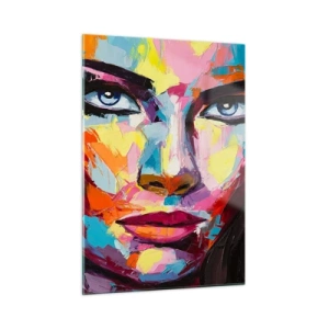 Glasbild - Bild auf glas - Farbenfrohes Porträt einer Frau im abstrakten Stil - 50x70cm - Auch die Seele ist bunt - Moderne Wanddekoration für Wohnzimmer und Schlafzimmer ARTTOR