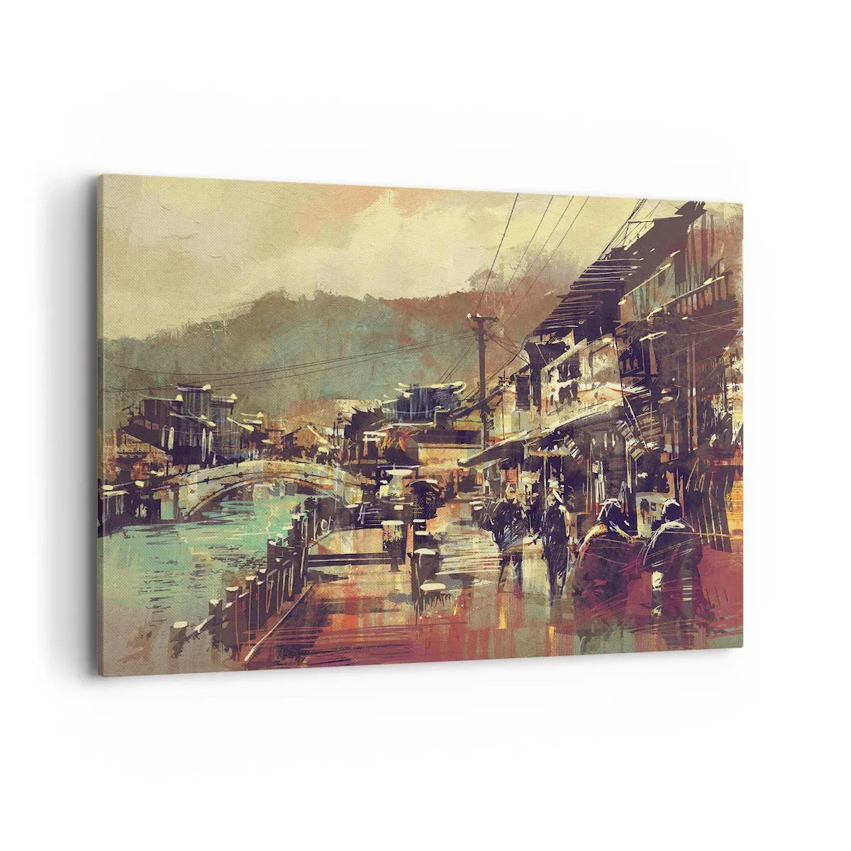 Bild auf Leinwand - Leinwandbild - Eine Stadt mit einer Brücke und kunstvoll gestalteten Straßen - 120x80cm - Das Leben als Reichtum an Grau - Moderne Wanddekoration für Wohnzimmer und Schlafzimmer ARTTOR