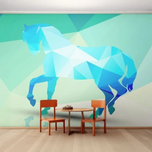 Selbstklebende Fototapete Deluxe Sticker - Geometrisches Pferd in Türkis - Tiere, Pferd, Geometrische Figur - 350x256 cm