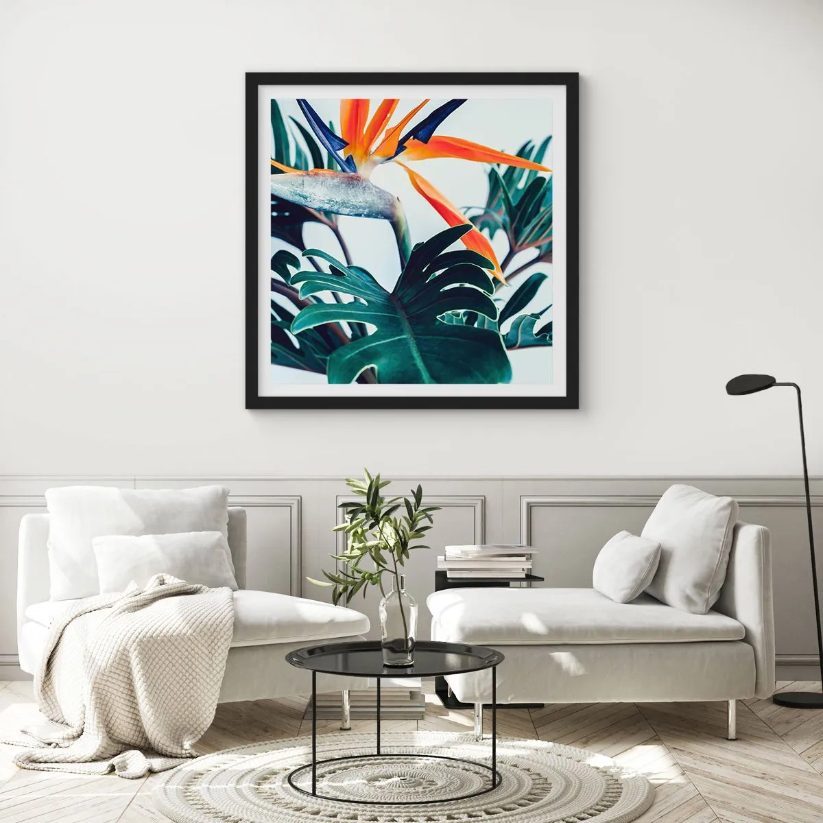 Poster in einem schwarzem Rahmen - Vogelbusch - 30x30 cm
