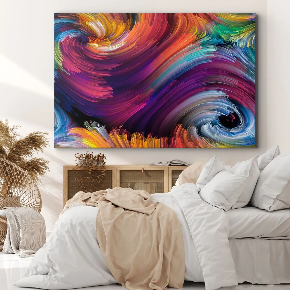 Bild auf Leinwand - Leinwandbild - Abstrakte Wirbel in leuchtenden Farben - 120x80cm - Der Beginn einer neuen Welt - Moderne Wanddekoration für Wohnzimmer und Schlafzimmer ARTTOR