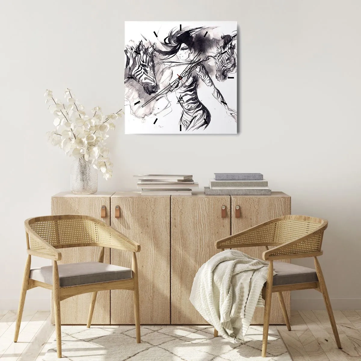 Wanduhr - Glasuhr - Tanzen mit den Zebras - 40x40 cm