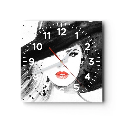 Wanduhr - Glasuhr - Frau in schwarz - 40x40 cm