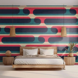 Fototapete Standard Eco - Geometrisches Retro-Muster in Rot, Marineblau und Beige - 100x70cm - In die Tiefe und vorwärts - Moderne Wanddekoration für Wohnzimmer und Schlafzimmer ARTTOR