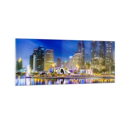 Glasbild - Bild auf glas - Metropolis bei Regenbogennacht - 100x40 cm