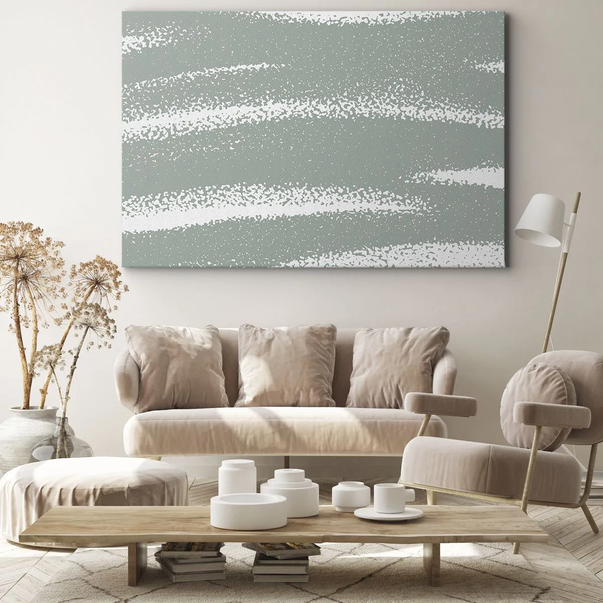 Bild auf Leinwand - Leinwandbild - Winterwellen in Mint- und Weißtönen - 70x50cm - Abstraktion im Winterklima - Moderne Wanddekoration für Wohnzimmer und Schlafzimmer ARTTOR