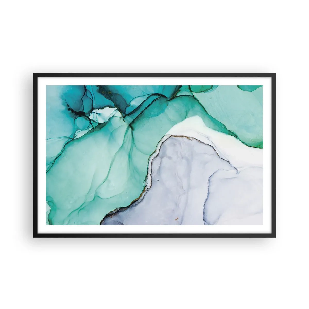 Poster in einem schwarzem Rahmen - Eine Studie in Türkis - 91x61 cm