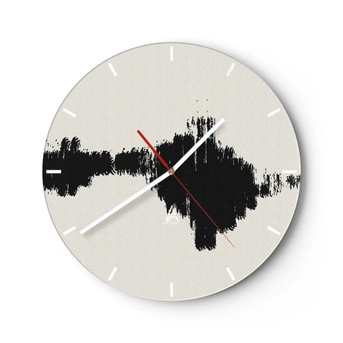 Wanduhr - Glasuhr - Schwarzer Pinselstrich auf hellem Hintergrund im abstrakten Stil - 30x30cm - Schwingungen der Fantasie - Moderne Wanddekoration für Wohnzimmer, Küche und Schlafzimmer ARTTOR