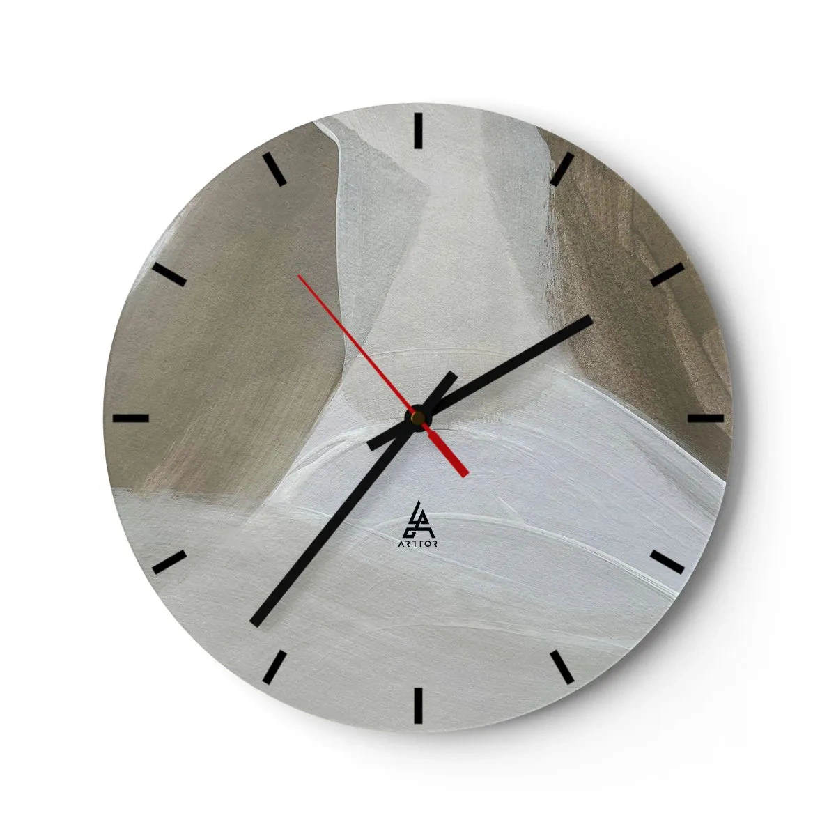 Wanduhr - Glasuhr - Eine helle Abstraktion mit weißen und beigen Strichen auf grauem Hintergrund. - 30x30cm - Welle aus Weiß - Moderne Wanddekoration für Wohnzimmer, Küche und Schlafzimmer ARTTOR