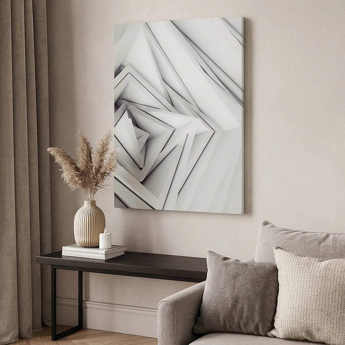Bild auf Leinwand - Leinwandbild - Eine abstrakte Komposition aus geometrischen Formen in Grautönen. - 50x70cm - Spitzwinklige Knospen - Moderne Wanddekoration für Wohnzimmer und Schlafzimmer ARTTOR