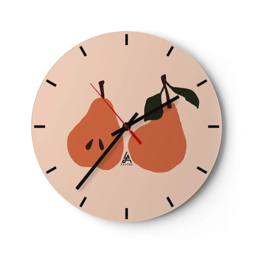 Wanduhr - Glasuhr - Zwei Birnen in warmen Farben auf beigem Hintergrund - 30x30cm - Pure Süße - Moderne Wanddekoration für Wohnzimmer, Küche und Schlafzimmer ARTTOR