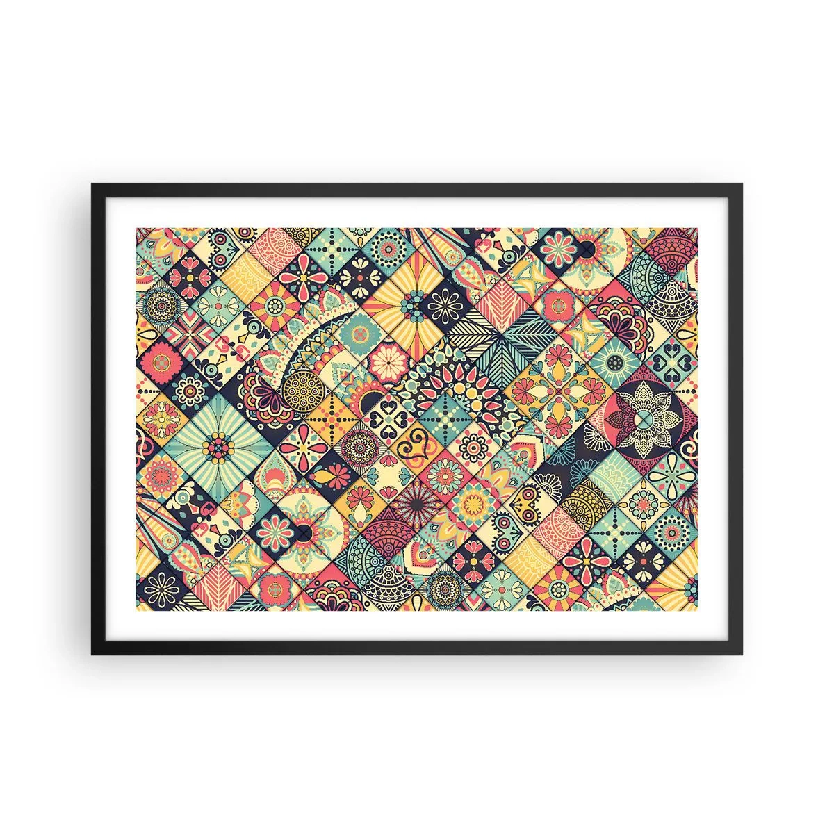 Poster in einem schwarzem Rahmen - Bunte geometrische Muster, inspiriert vom marokkanischen Stil - 70x50cm - marokkanische Atmosphäre - Moderne Wanddekoration für Wohnzimmer und Schlafzimmer ARTTOR
