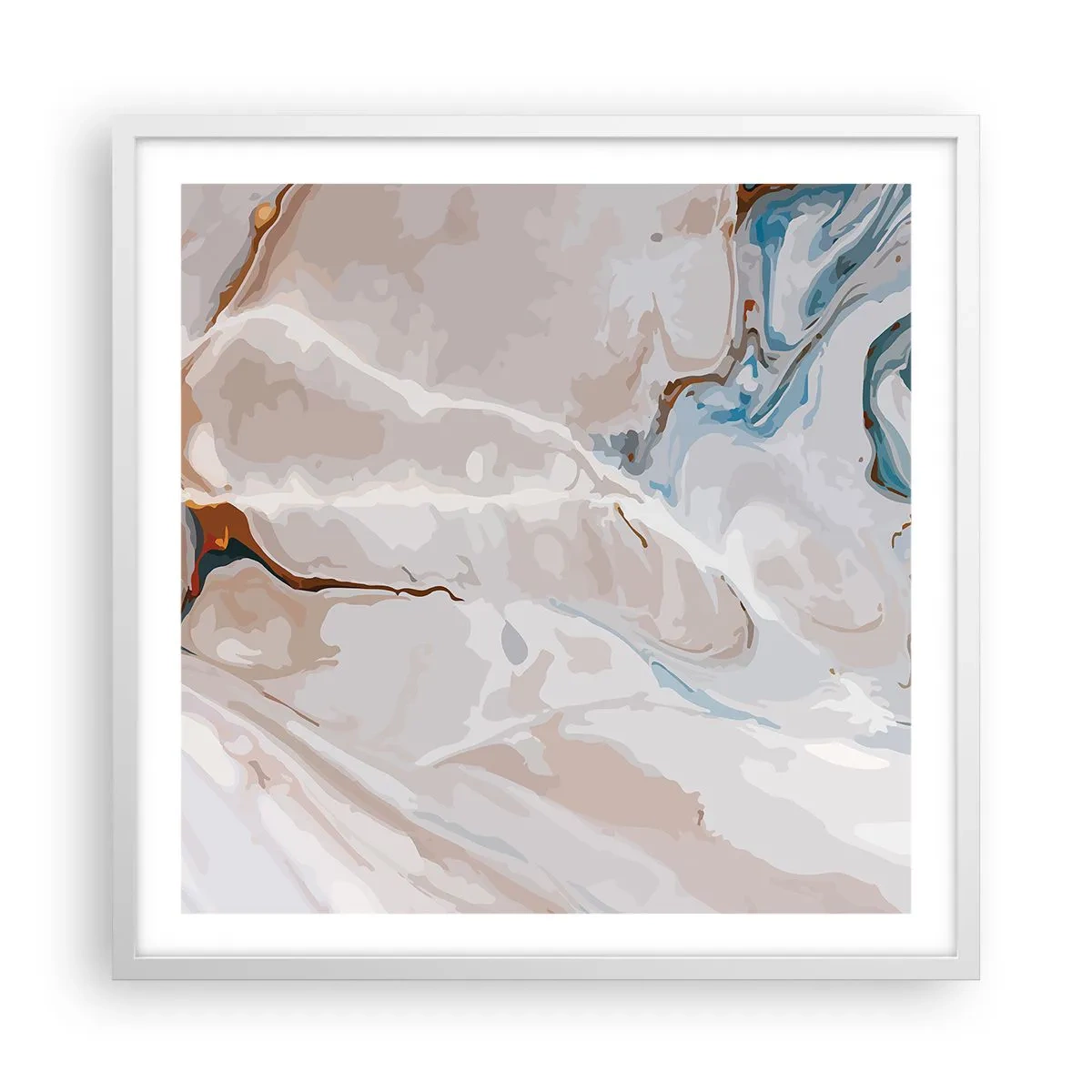 Poster in einem weißen Rahmen - Blau schlängelt sich unter dem Weiß - 60x60 cm