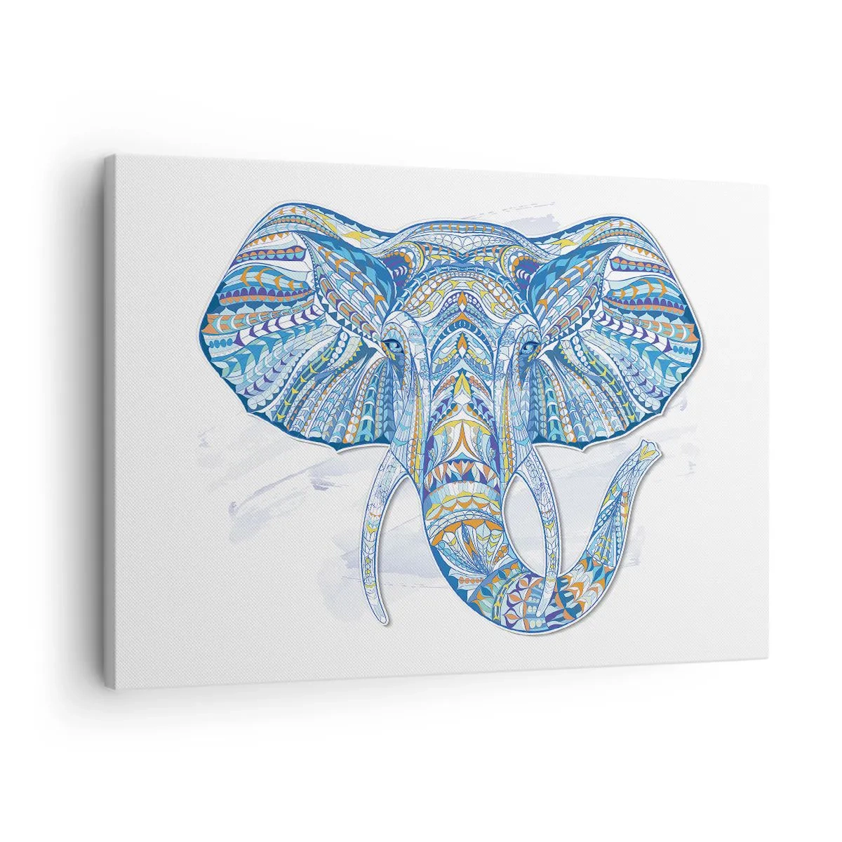 Bild auf Leinwand - Leinwandbild - Geometrischer Elefant in Blau- und Goldtönen - 70x50cm - In Gold und Blau eingelegt - Moderne Wanddekoration für Wohnzimmer und Schlafzimmer ARTTOR