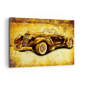 Bild auf Leinwand - Leinwandbild - Ein klassisches goldenes Retro-Cabrio vor einem Vintage-Hintergrund in warmen Farben. - 100x70cm - Elite der Elite - Moderne Wanddekoration für Wohnzimmer und Schlafzimmer ARTTOR