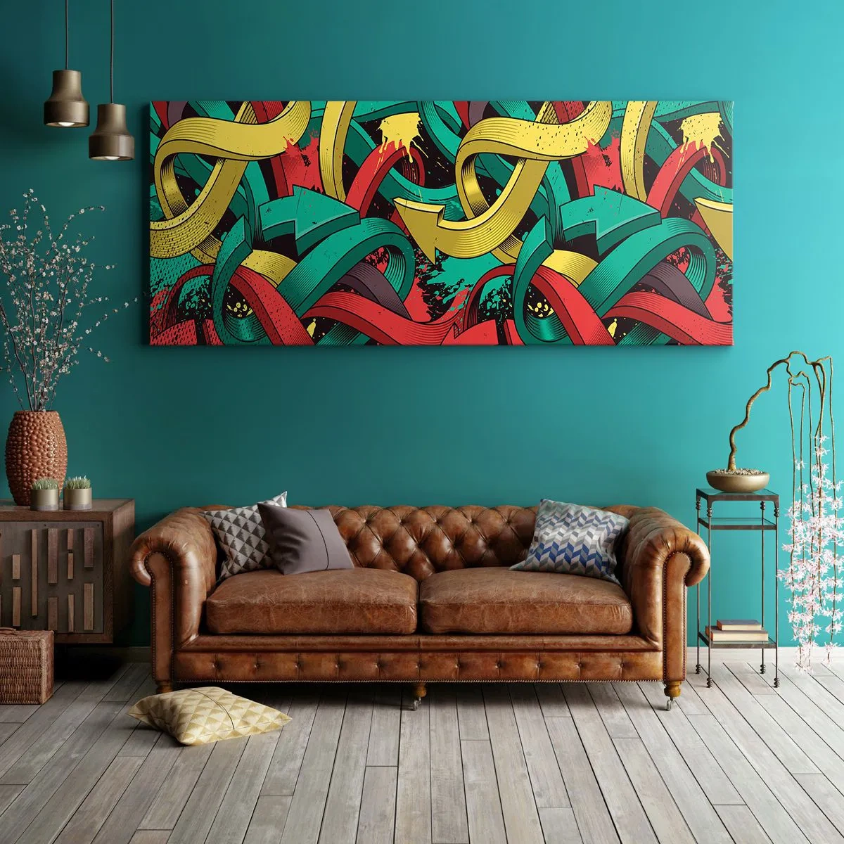 Bild auf Leinwand - Leinwandbild - Abstrakte Pfeile in leuchtenden Farben schaffen Chaos - 160x50cm - Welcher Weg zum Ziel? - Moderne Wanddekoration für Wohnzimmer und Schlafzimmer ARTTOR