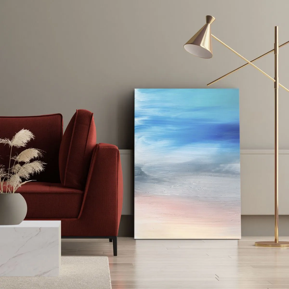 Bild auf Leinwand - Leinwandbild - Abstrakte Pinselstriche in Blau- und Rosatönen - 50x70cm - Elemente: Luft - Moderne Wanddekoration für Wohnzimmer und Schlafzimmer ARTTOR