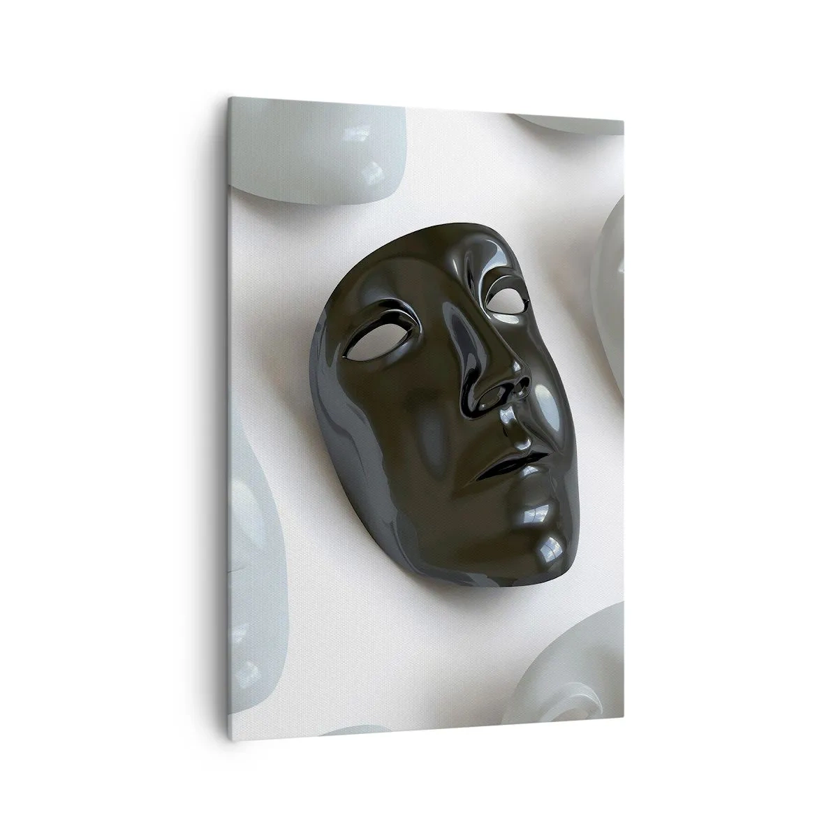 Bild auf Leinwand - Leinwandbild - Schwarz-weiße Masken auf hellem Hintergrund - 70x100cm - Wie hebt man sich ab? - Moderne Wanddekoration für Wohnzimmer und Schlafzimmer ARTTOR