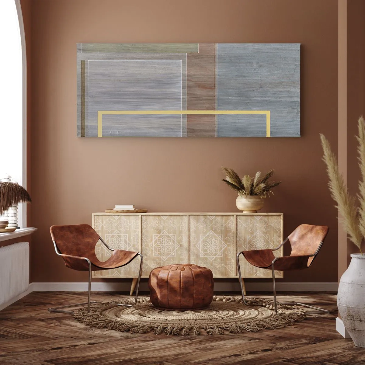 Bild auf Leinwand - Leinwandbild - Geometrische Komposition in Pastellfarben mit Rechtecken - 160x50cm - Einfach und ruhig - Moderne Wanddekoration für Wohnzimmer und Schlafzimmer ARTTOR