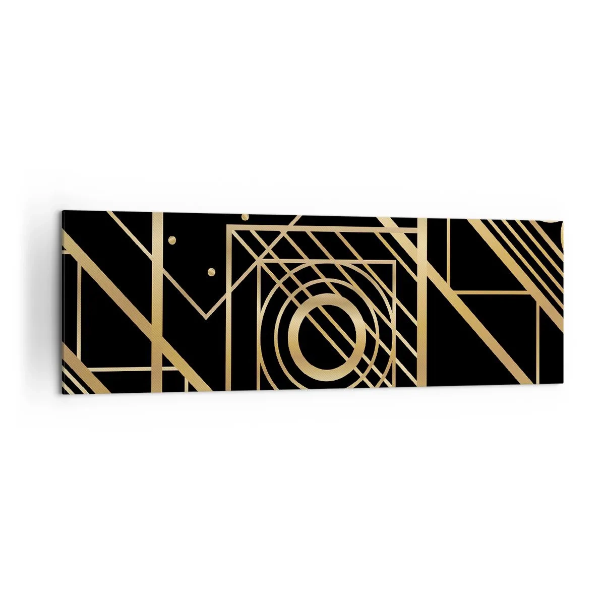Bild auf Leinwand - Leinwandbild - Goldene geometrische Muster auf schwarzem Hintergrund - 160x50cm - Goldene Geometrie - Moderne Wanddekoration für Wohnzimmer und Schlafzimmer ARTTOR