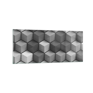 Glasbild - Bild auf glas - Geometrische Komposition aus Würfeln in Grau- und Schwarztönen - 120x50cm - Kubistisches Puzzle - Moderne Wanddekoration für Wohnzimmer und Schlafzimmer ARTTOR