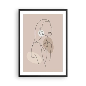 Poster in einem schwarzem Rahmen - Eine minimalistische Zeichnung einer Frau in pastellfarbenen Beigetönen. - 50x70cm - Mädchenhafte Ikone - Moderne Wanddekoration für Wohnzimmer und Schlafzimmer ARTTOR