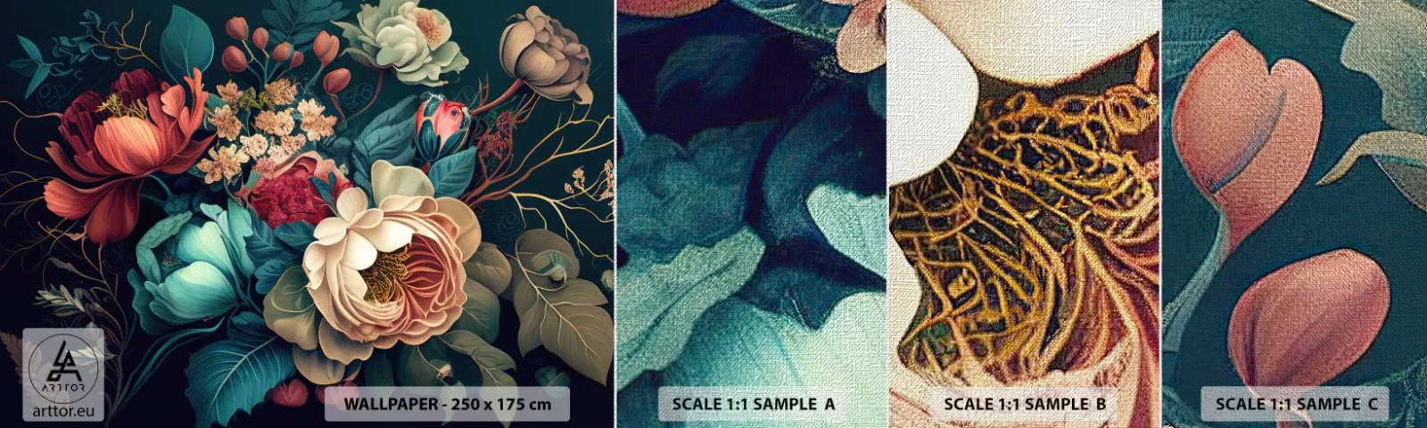 Fototapeten Muster Premium Canvas - Charme des 19. Jahrhunderts - Blumen, Shabby-Chic, Klassisch - 100x30 cm