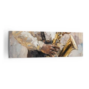 Bild auf Leinwand - Leinwandbild - Ein Musiker, der Saxophon in einem künstlerischen Stil spielt - 160x50cm - Zeit fürs Solo - Moderne Wanddekoration für Wohnzimmer und Schlafzimmer ARTTOR