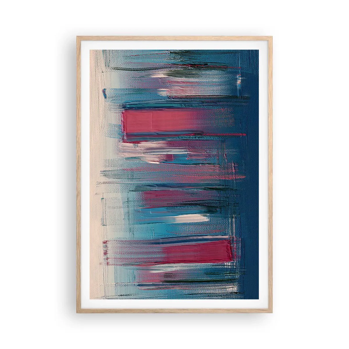 Poster in einem Rahmen aus heller Eiche - Vertikale Komposition in Blau und Rot - 70x100 cm