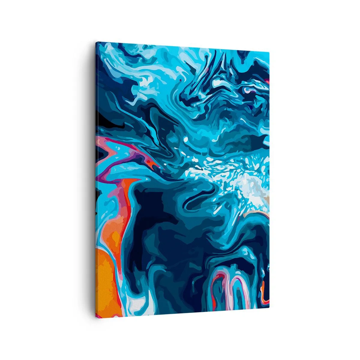 Bild auf Leinwand - Leinwandbild - Ein abstraktes Muster in Blautönen mit orangefarbenen Akzenten. - 50x70cm - Reise ins Zentrum des Himmels - Moderne Wanddekoration für Wohnzimmer und Schlafzimmer ARTTOR