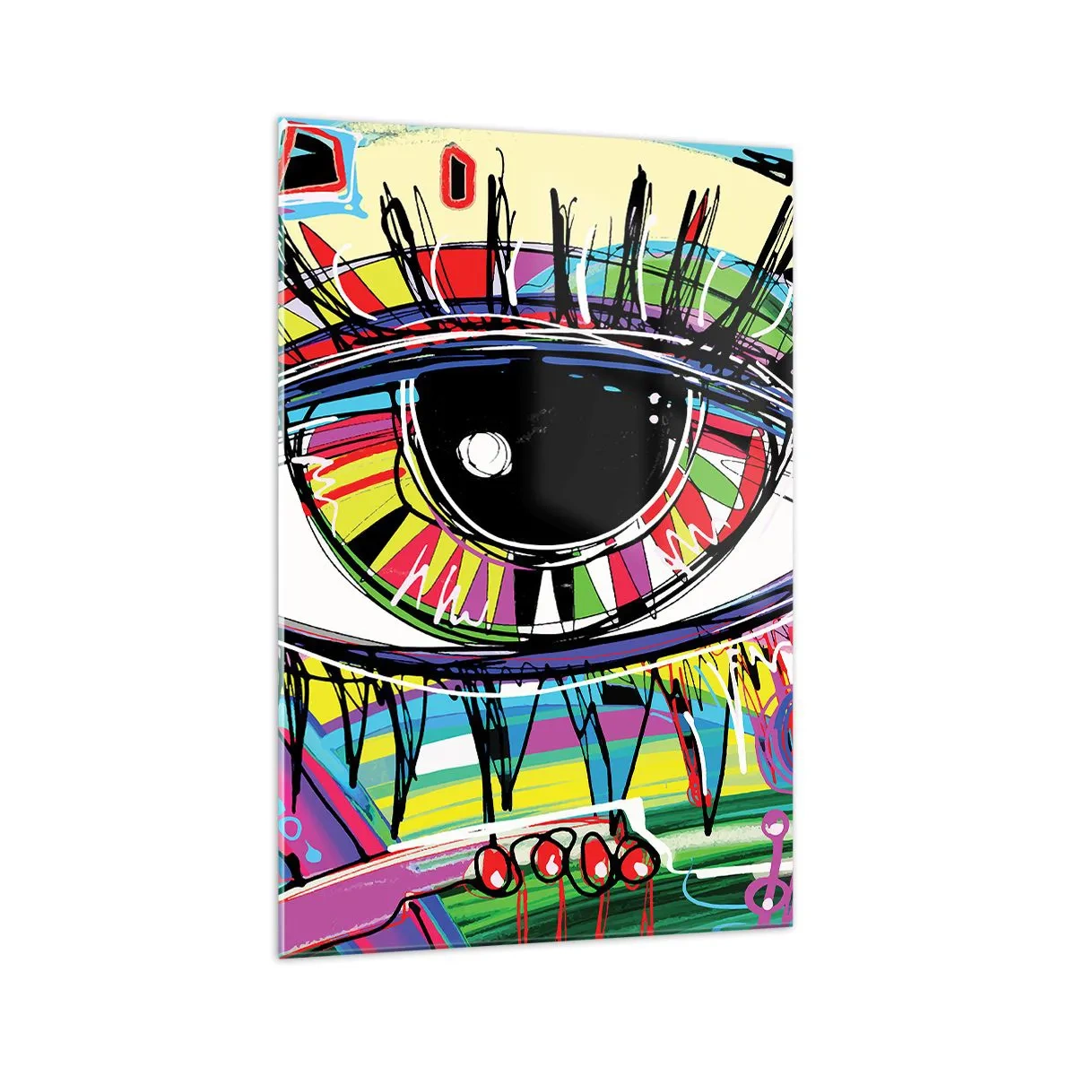 Glasbild - Bild auf glas - Buntes abstraktes Graffiti-Auge - 70x100cm - Buntes Auge - bunte Seele - Moderne Wanddekoration für Wohnzimmer und Schlafzimmer ARTTOR