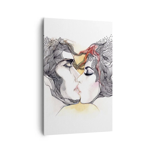 Bild auf Leinwand - Leinwandbild - Künstlerisches Paarportrait mit abstrakten Haarmotiven - 80x120cm - Die Welt existiert nicht - Moderne Wanddekoration für Wohnzimmer und Schlafzimmer ARTTOR