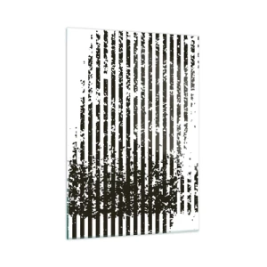Glasbild - Bild auf glas - Schwarze und weiße horizontale Linien mit Rausch- und Abriebeffekten - 50x70cm - Rhythmus und Rauschen - Moderne Wanddekoration für Wohnzimmer und Schlafzimmer ARTTOR