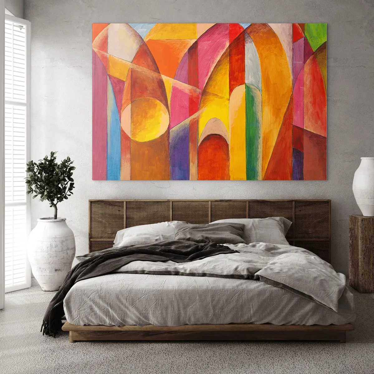Glasbild - Bild auf glas - Bunte Abstraktion mit geometrischen Formen - 70x50cm - Kathedrale der Sonne - Moderne Wanddekoration für Wohnzimmer und Schlafzimmer ARTTOR
