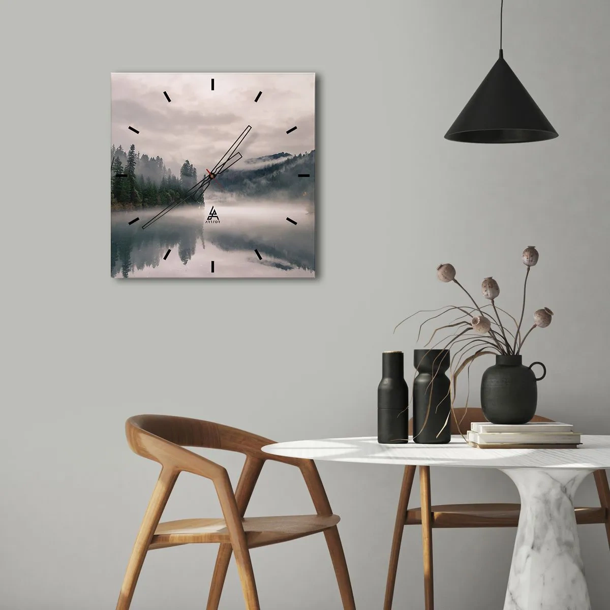 Wanduhr - Glasuhr - In Reflexion, im Nebel - 40x40 cm