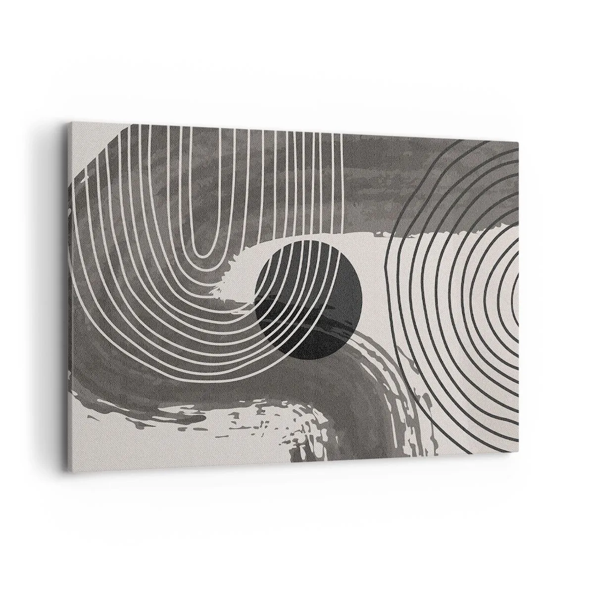 Bild auf Leinwand - Leinwandbild - Geometrische Linien und Ovale in monochromen Farbtönen - 120x80cm - Oval gewinnt - Moderne Wanddekoration für Wohnzimmer und Schlafzimmer ARTTOR