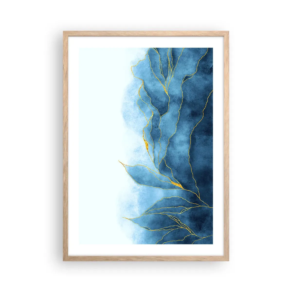 Poster in einem Rahmen aus heller Eiche - Blau im Gold - 50x70 cm