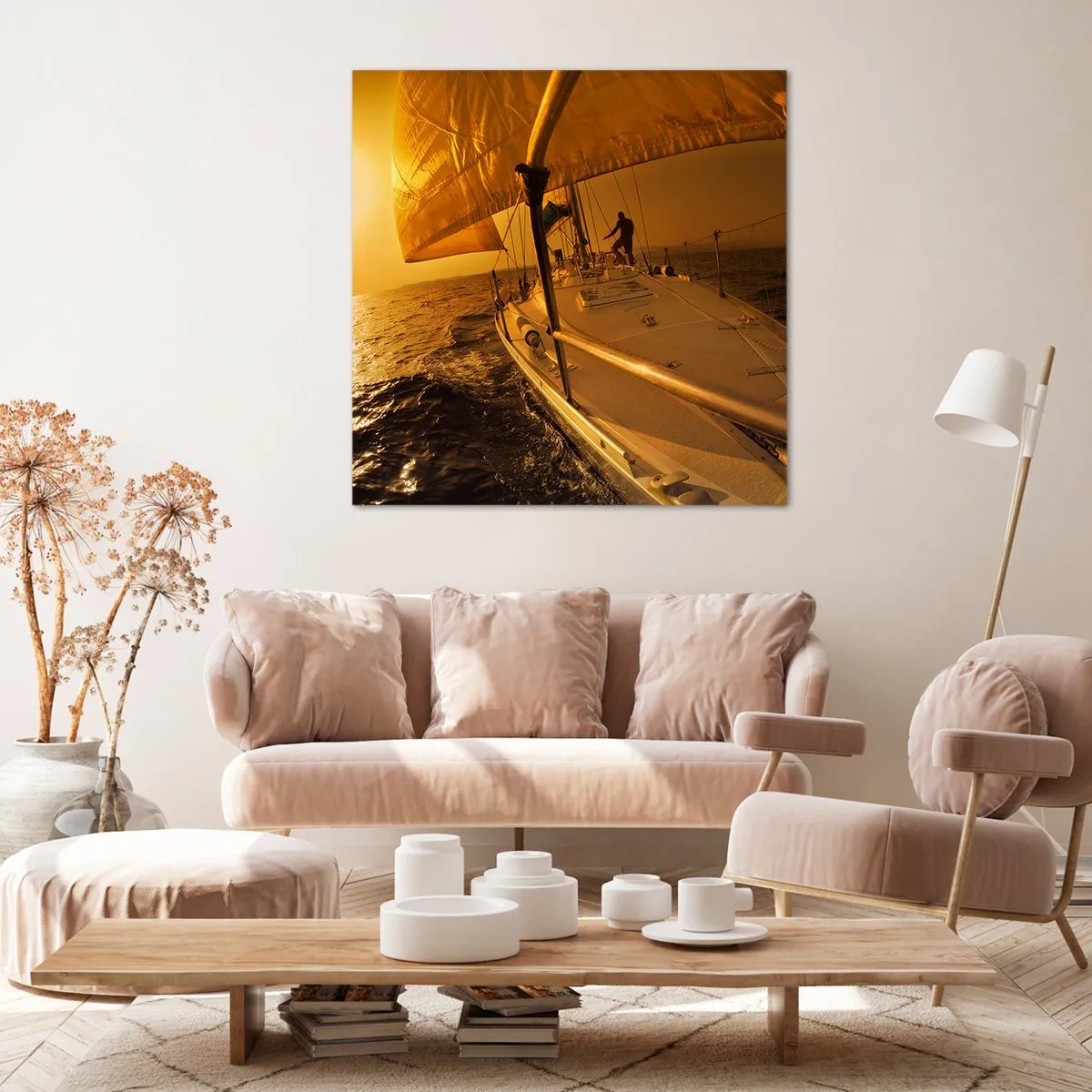 Bild auf Leinwand - Leinwandbild - Ein goldener Abend nach einem bunten Tag - 70x70 cm