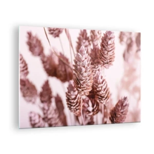 Glasbild - Bild auf glas - Getrocknete Grashalme in Puderrosa-Tönen - 70x50cm - Scheinbar unauffällig - Moderne Wanddekoration für Wohnzimmer und Schlafzimmer ARTTOR