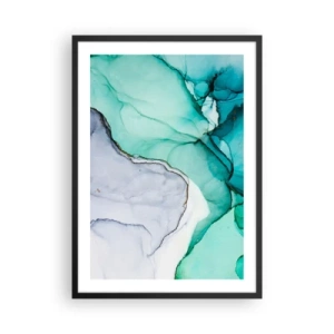 Poster in einem schwarzem Rahmen - Ein abstraktes Muster in Türkis- und Grautönen, inspiriert von der Natur. - 50x70cm - Eine Studie in Türkis - Moderne Wanddekoration für Wohnzimmer und Schlafzimmer ARTTOR