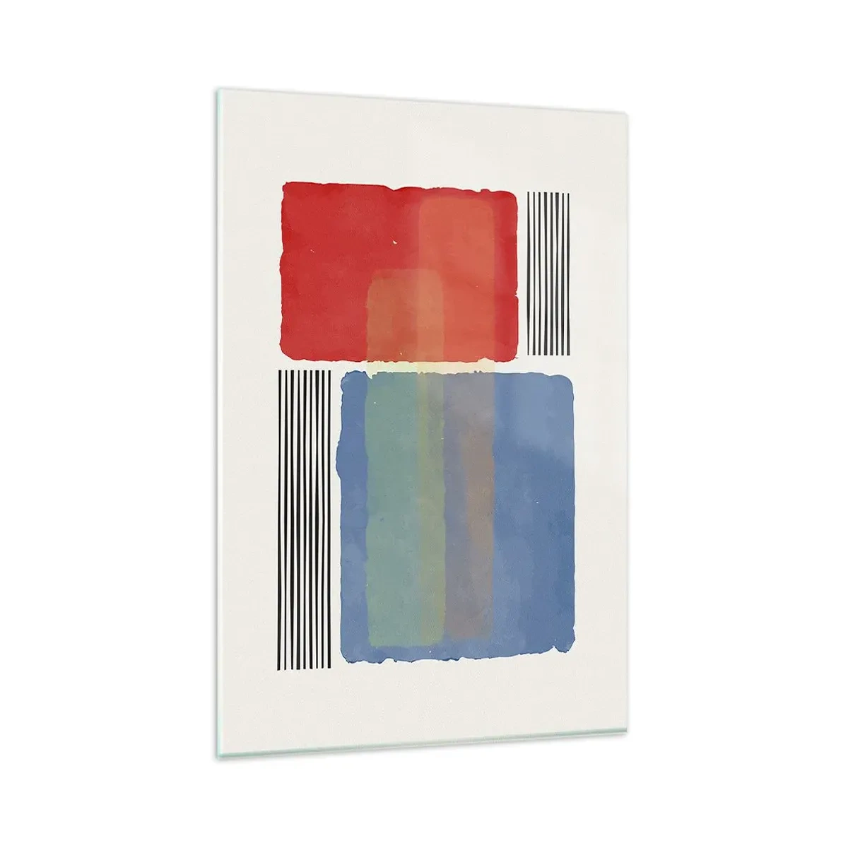 Glasbild - Bild auf glas - Geometrische Komposition mit farbigen Blöcken und Linien - 80x120cm - Der Geist und der Buchstabe der Geometrie - Moderne Wanddekoration für Wohnzimmer und Schlafzimmer ARTTOR