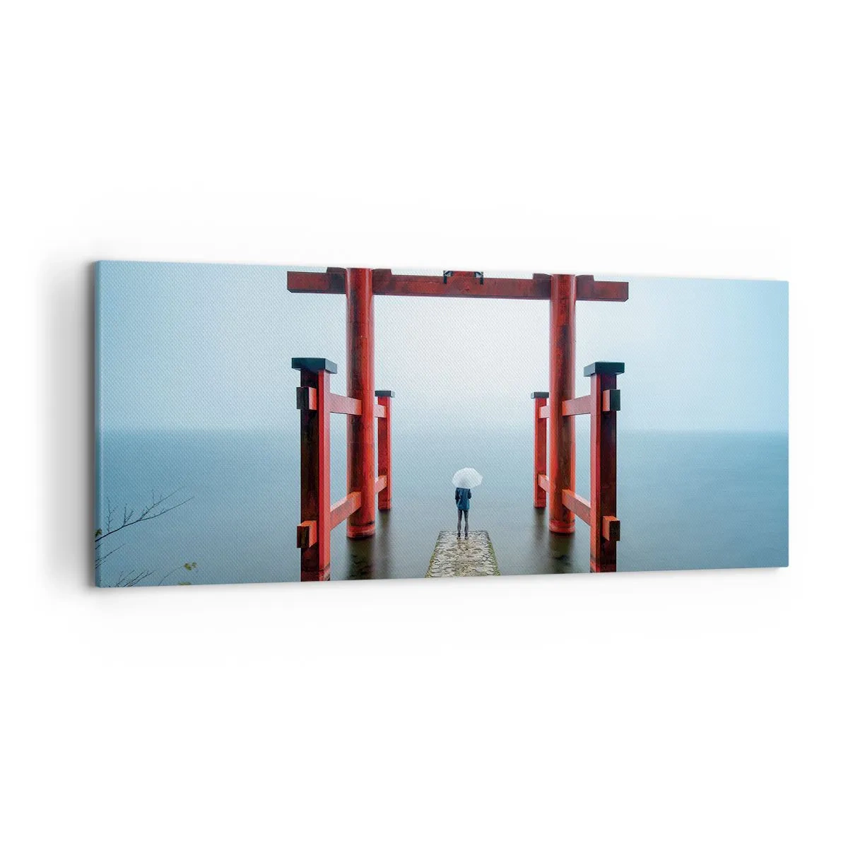 Bild auf Leinwand - Leinwandbild - Ein Torii-Tor mit Blick auf einen ruhigen See in Japan - 120x50cm - Japanische Träumerei - Moderne Wanddekoration für Wohnzimmer und Schlafzimmer ARTTOR