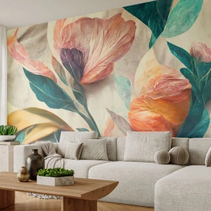Maßgeschneiderte Fototapete Premium Sand - Blumen der südlichen Inseln - Blumen, Jahrgang, Botanik