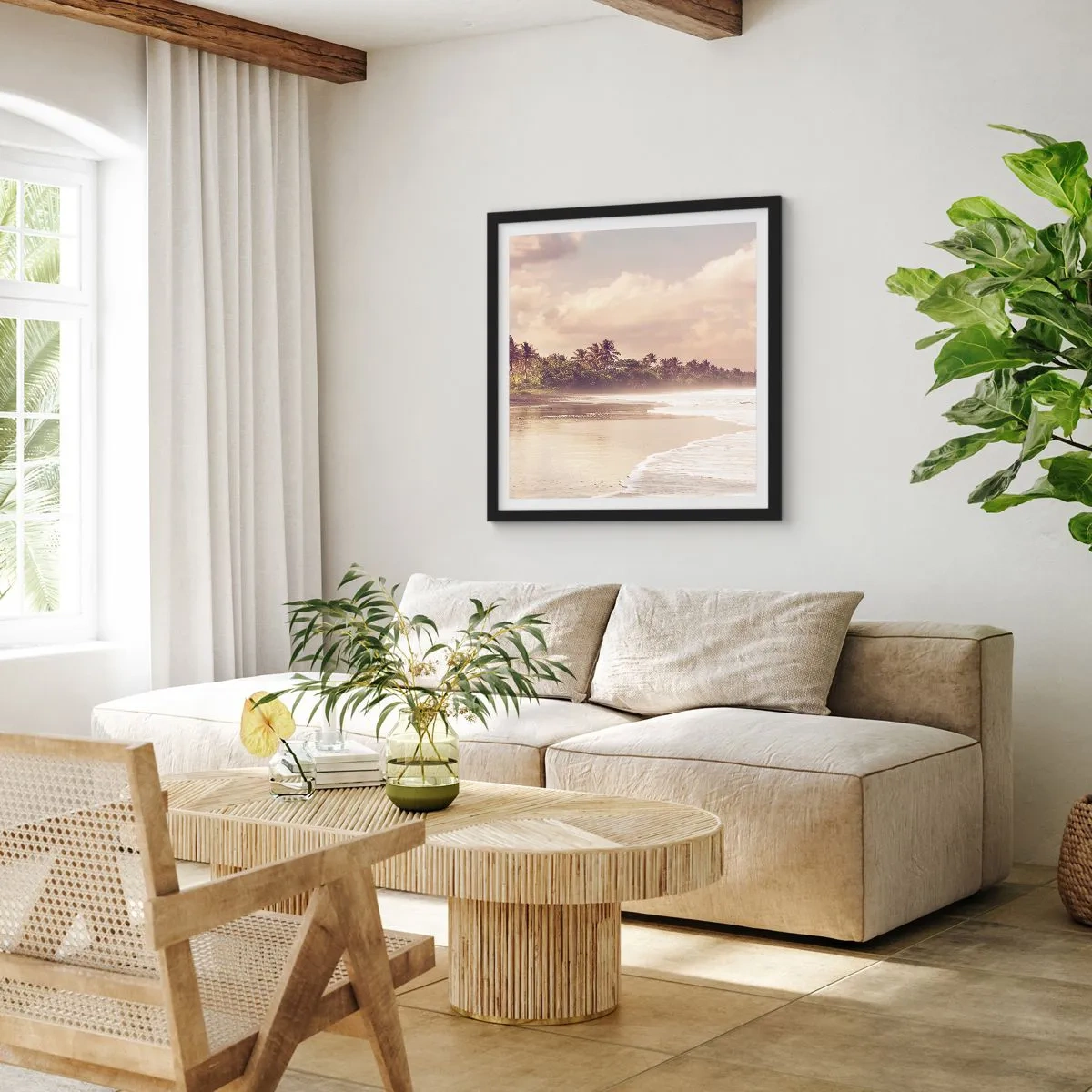 Poster in einem schwarzem Rahmen - Die Liebkosung der Wellen - 40x40 cm