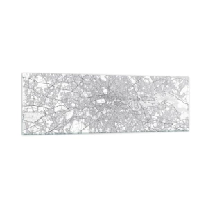 Glasbild - Bild auf glas - Ein minimalistischer Stadtplan in Grautönen - 160x50cm - Karte des Labyrinths von London - Moderne Wanddekoration für Wohnzimmer und Schlafzimmer ARTTOR